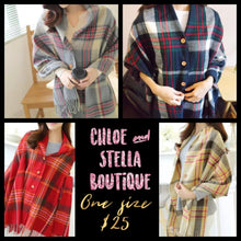 Load image into Gallery viewer, Plaid Scarf Wrap with buttons