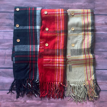 Load image into Gallery viewer, Plaid Scarf Wrap with buttons